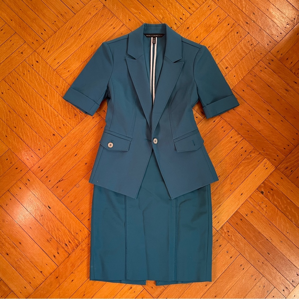 WHBM Turquoise Short Sleeved Blazer and Pencil Skirt Suit SZ 00